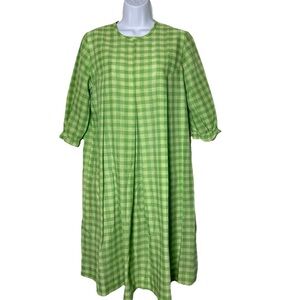 Vintage Stockton Dallas Green Gingham Plaid Midaxi House Dress Muumuu *Large